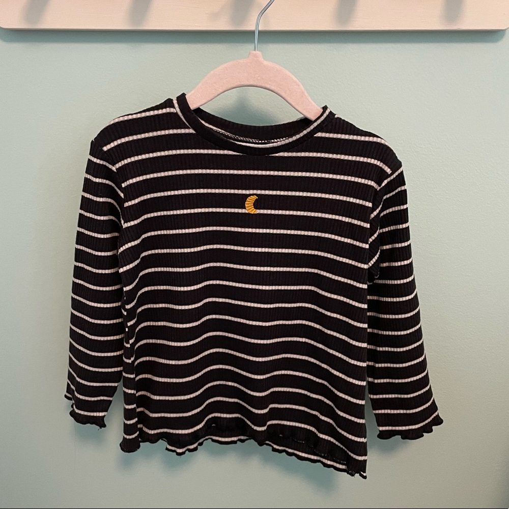 Zara Embroidered Striped Ribbed T-shirt